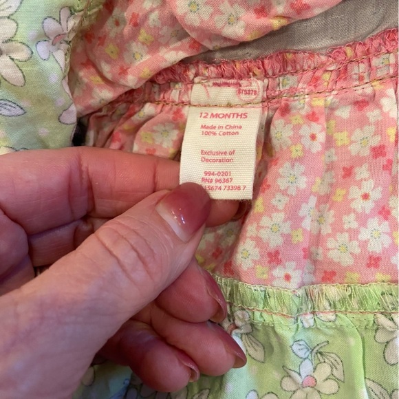 OshKosh Denim Overall Jumper Dress Pink Green Floral 12 months Casual Spring - Picture 3 of 5